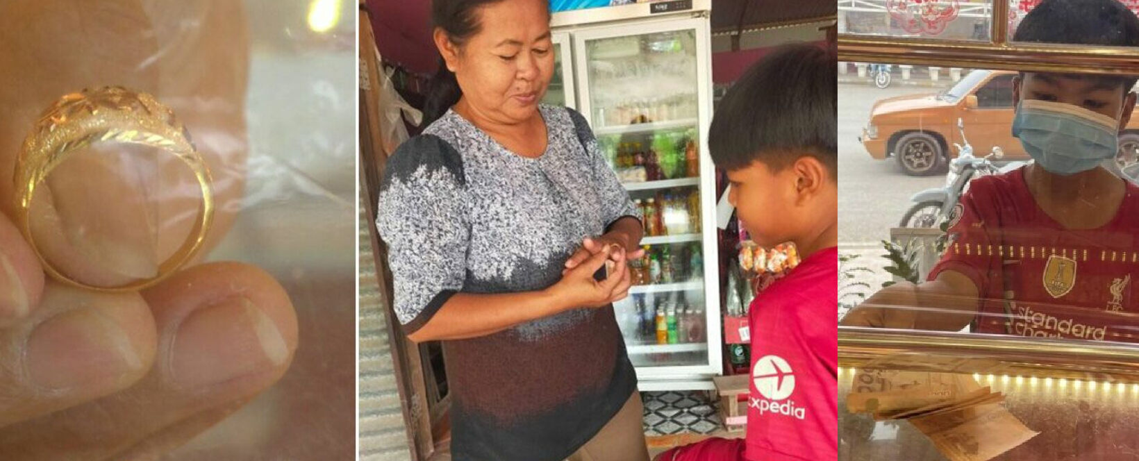 Thai child buys grandma gold ring with money saved selling kanom pang ping