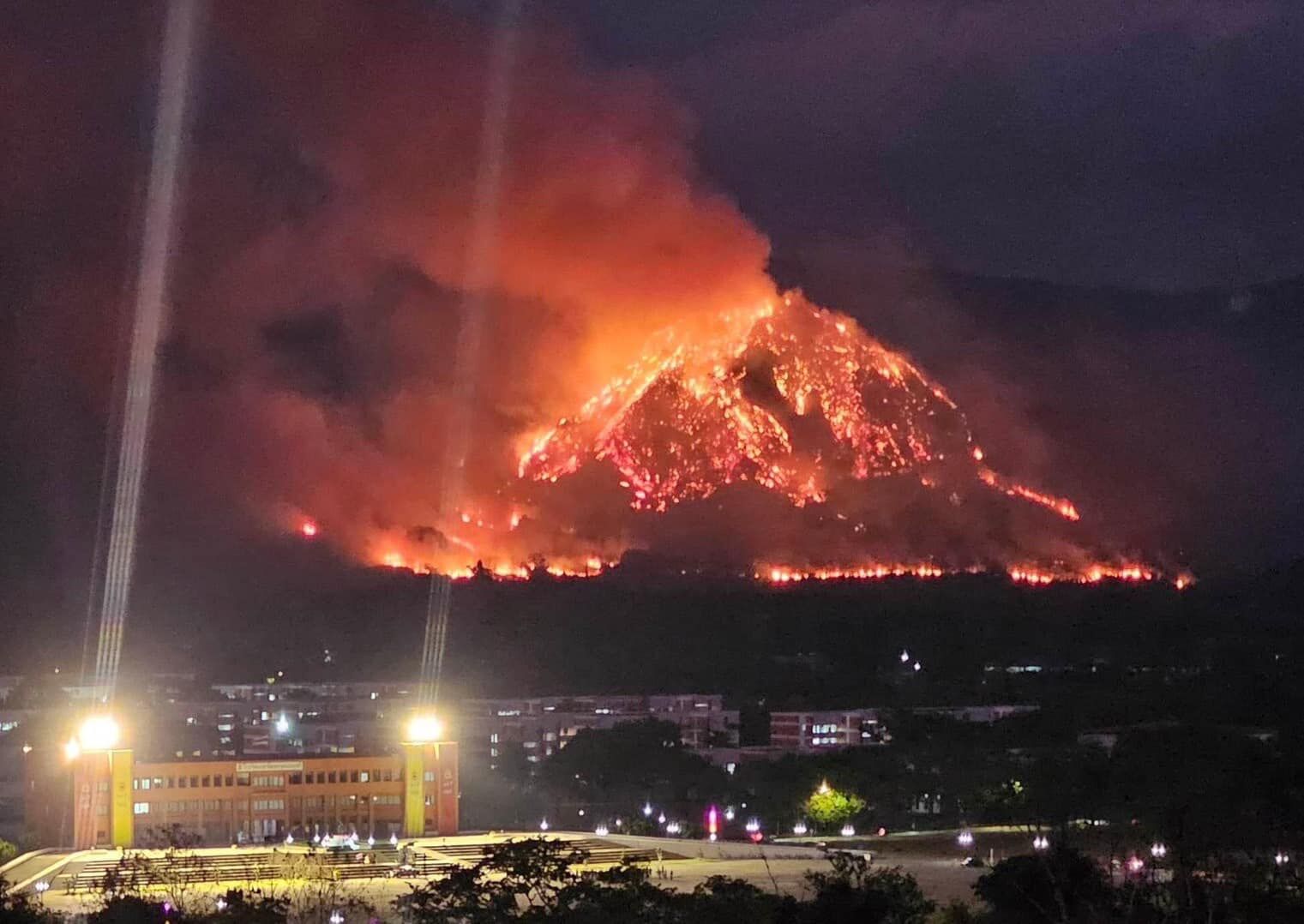 Raging wildfire engulfs mountains in northeast Thailand