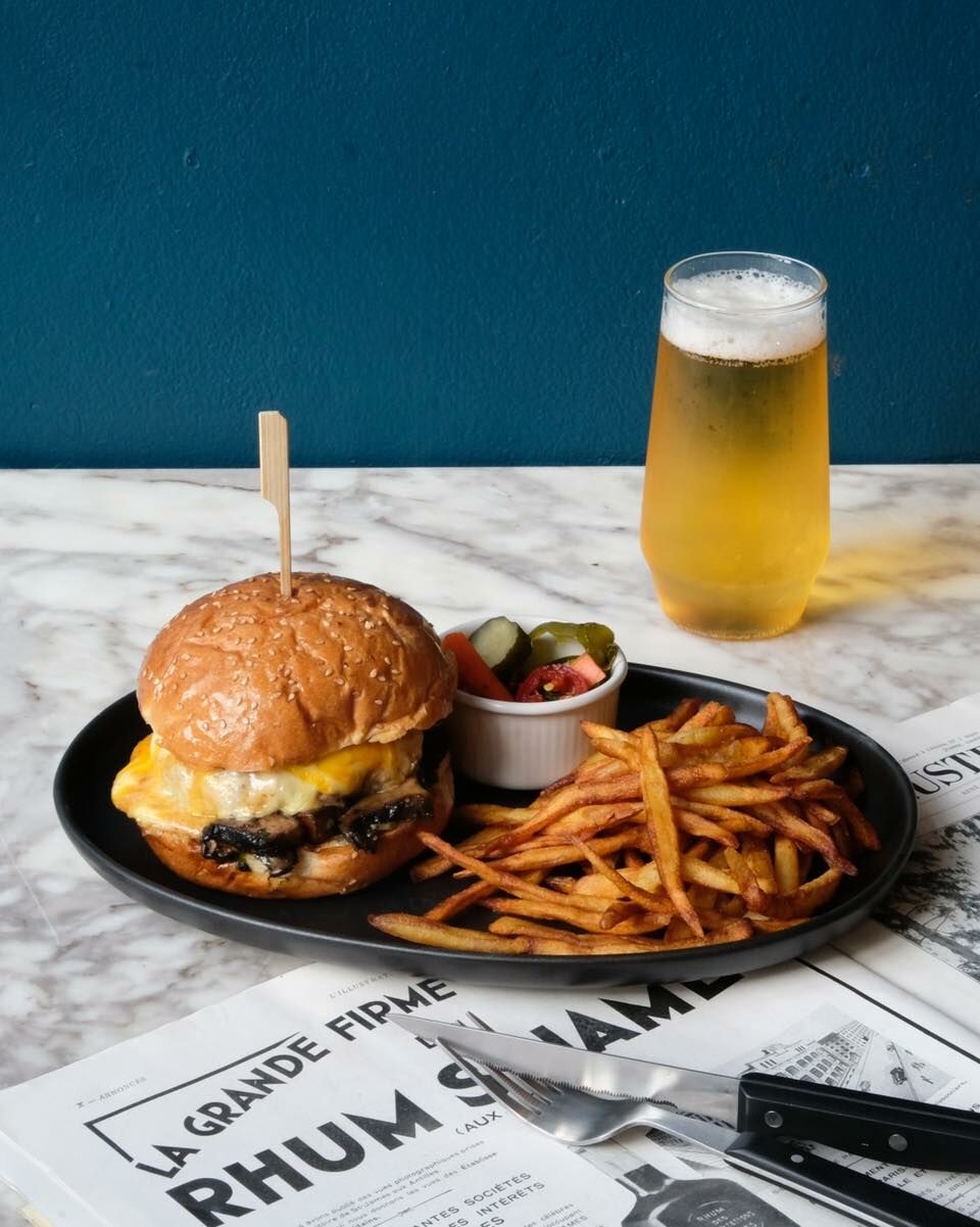 Burger and potato fries