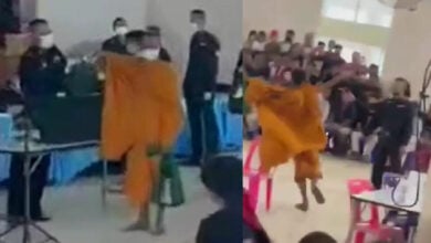 Thai monk does goal celebration after escaping military conscription (video)