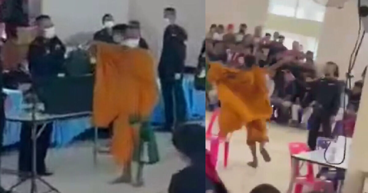 Thai monk does goal celebration after escaping military conscription (video)