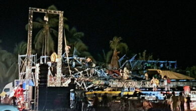 Mor Lam stage collapses during strong winds in northeast Thailand
