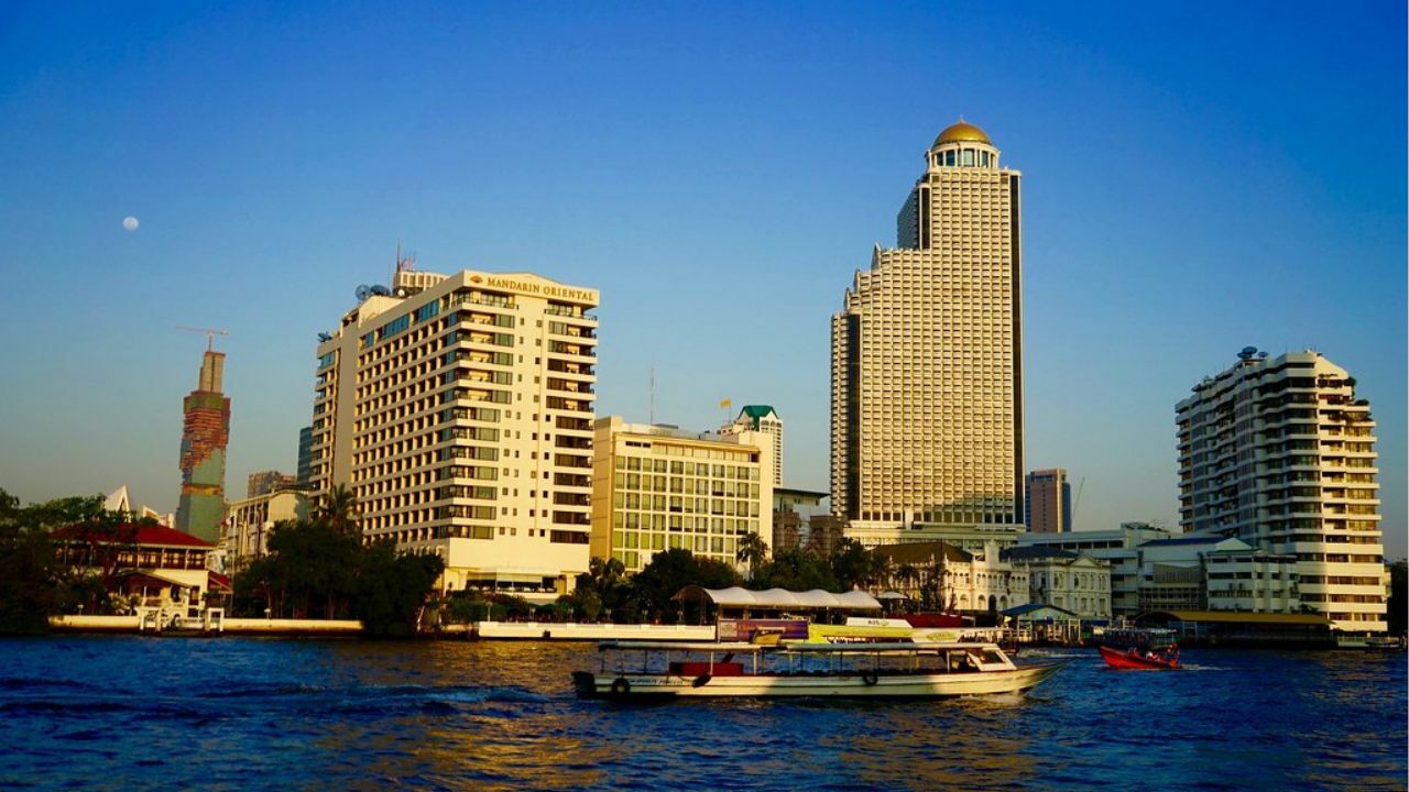 The sunset beaming on The Mandarin Oriental
