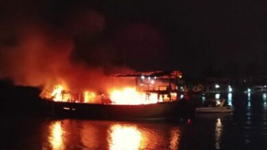Tour boat ablaze in central Thailand