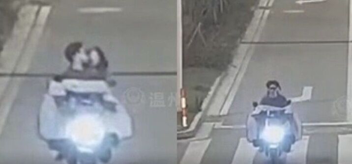 Netizens show no sympathy for couple who crash after kissing on motorcycle (video)