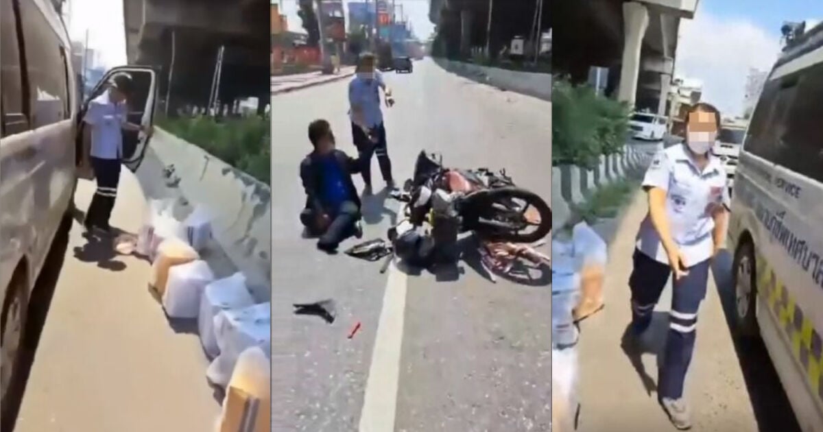 Rescue workers steal crab sticks from injured car crash victim in Thailand (video)