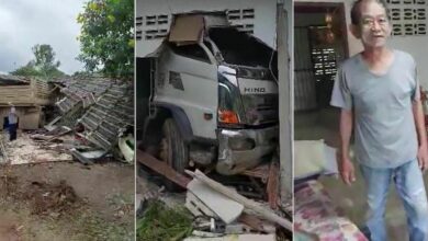 Lorry crashes into house after swerving to avoid truck in Thailand
