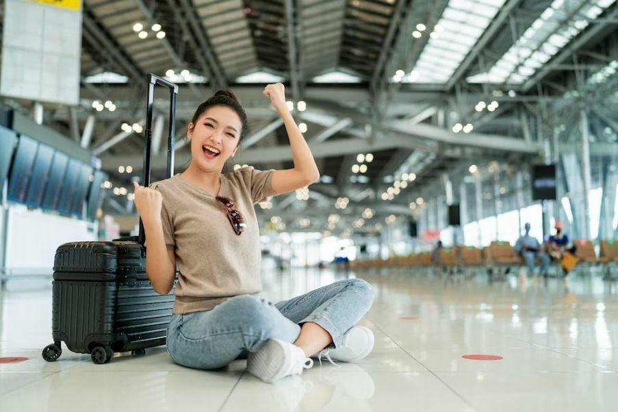 A person sitting at the airport