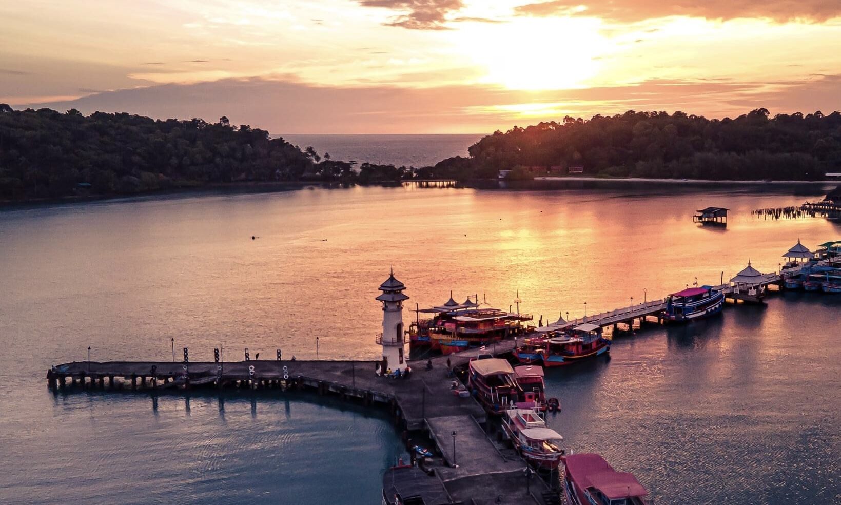 bang bao pier, fishing village, sunset, koh chang