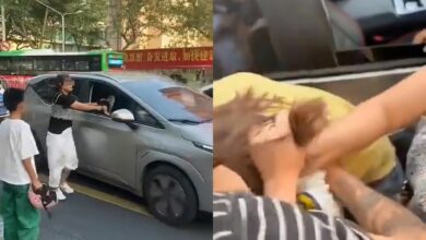 Furious wife clings to car and exposes husband’s mistress (video)