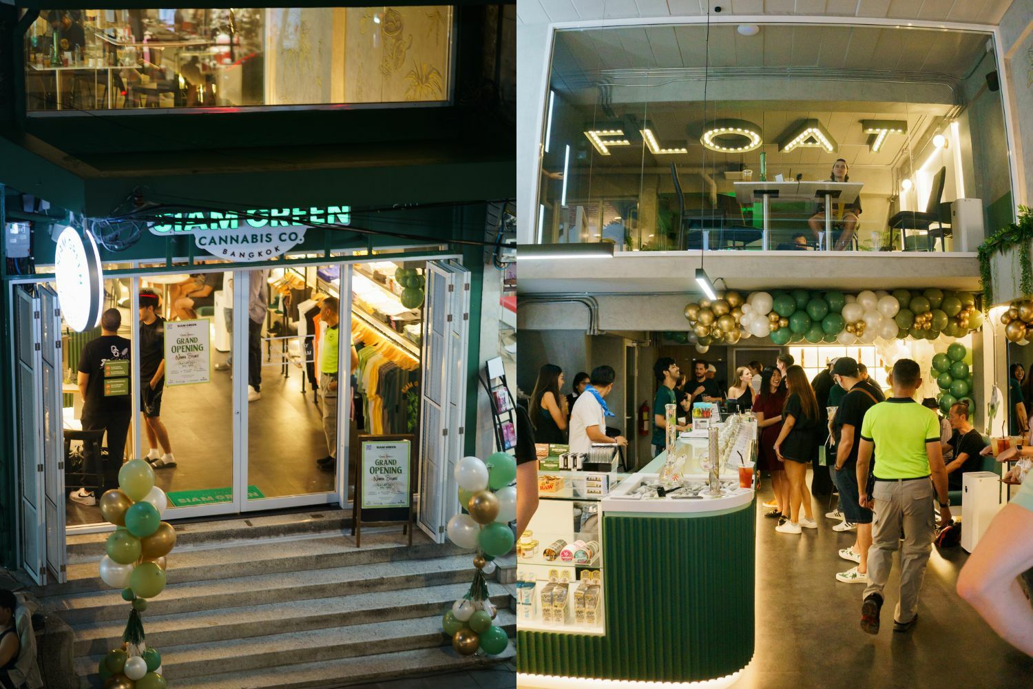 The facade and interior of Siam Green Cannabis Co. at Nana, Bangkok - a cannabis dispensary