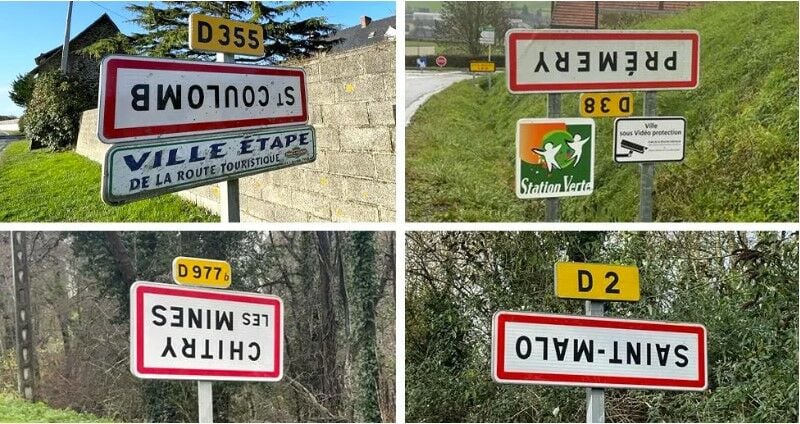 French farmers turn the tables: Campaign leaves road signs topsy-turvy