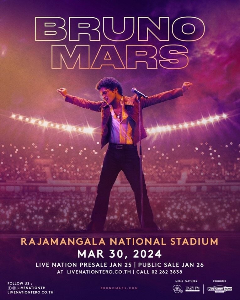 Bruno Mars Live in Bangkok, one of the most anticipated concerts in Bangkok, Thailand