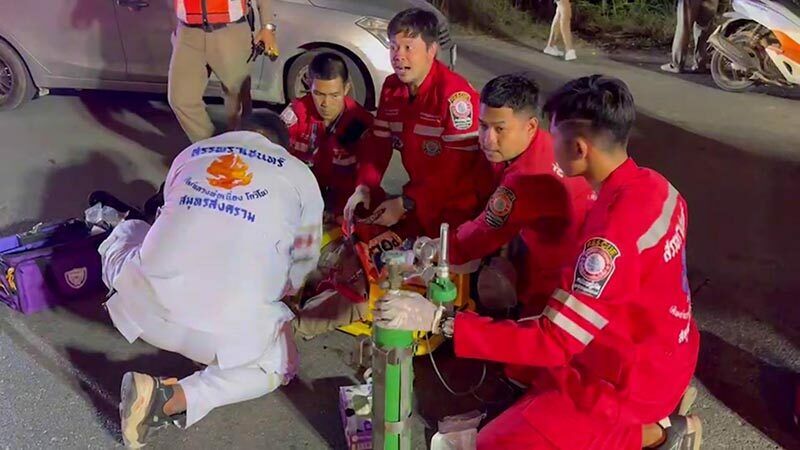 Samut Songkhram officer severely injured by speeding car on duty | News by Thaiger