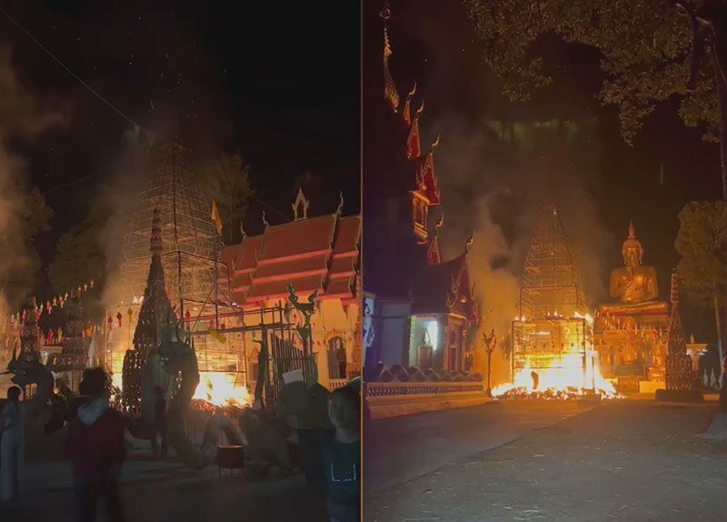 Udon Thani temple’s rice husk pagoda destroyed by fire, Buddha saved
