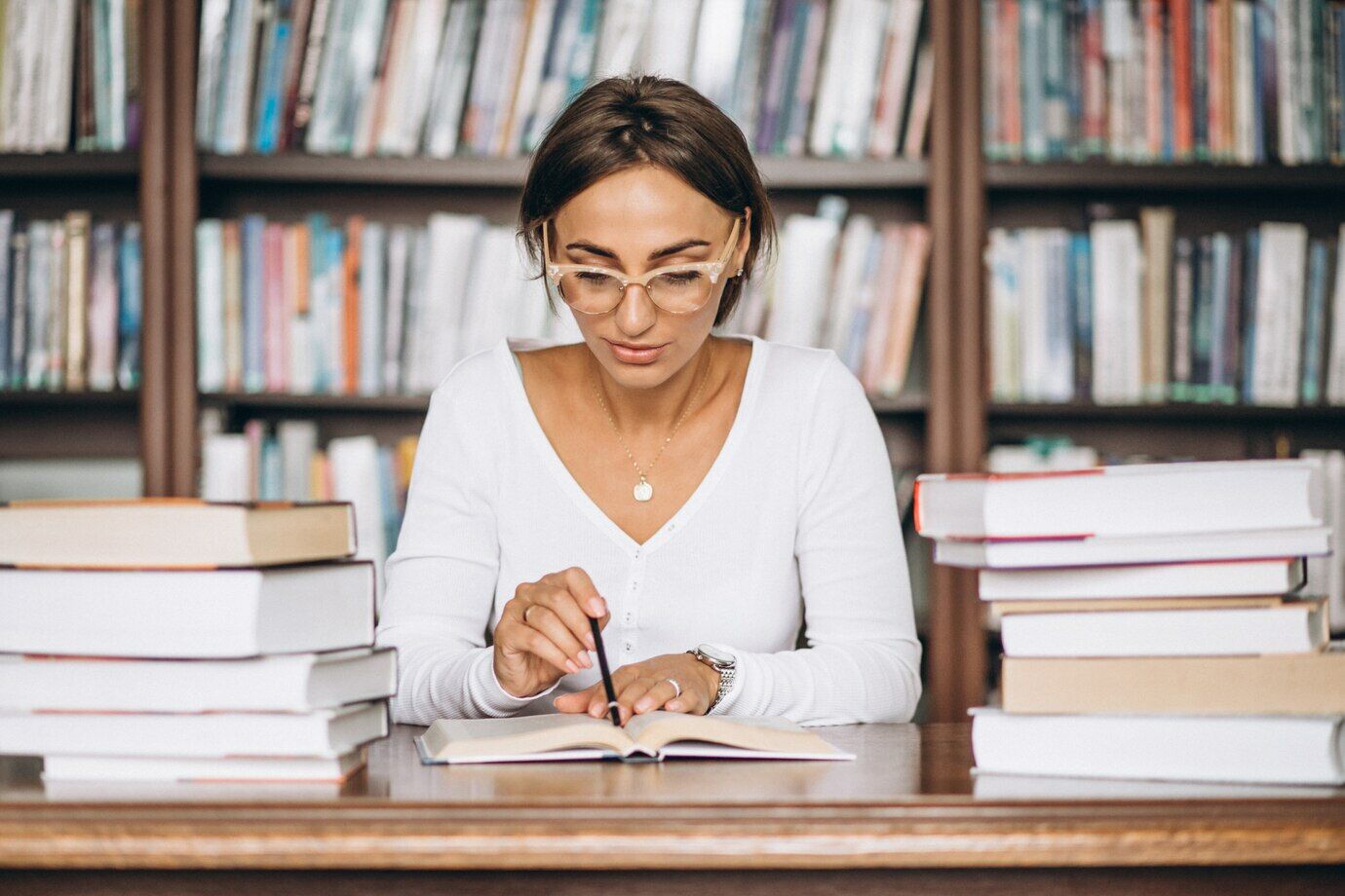 Student woman studying at the library