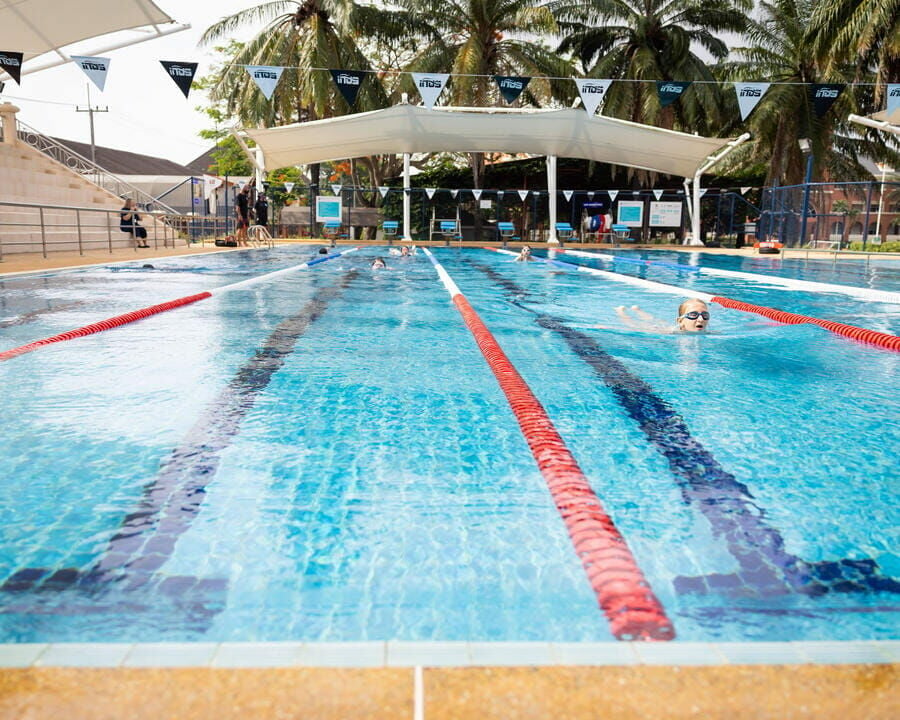 Blue swimming pool, One of the swimming pools at Regents International School Pattaya