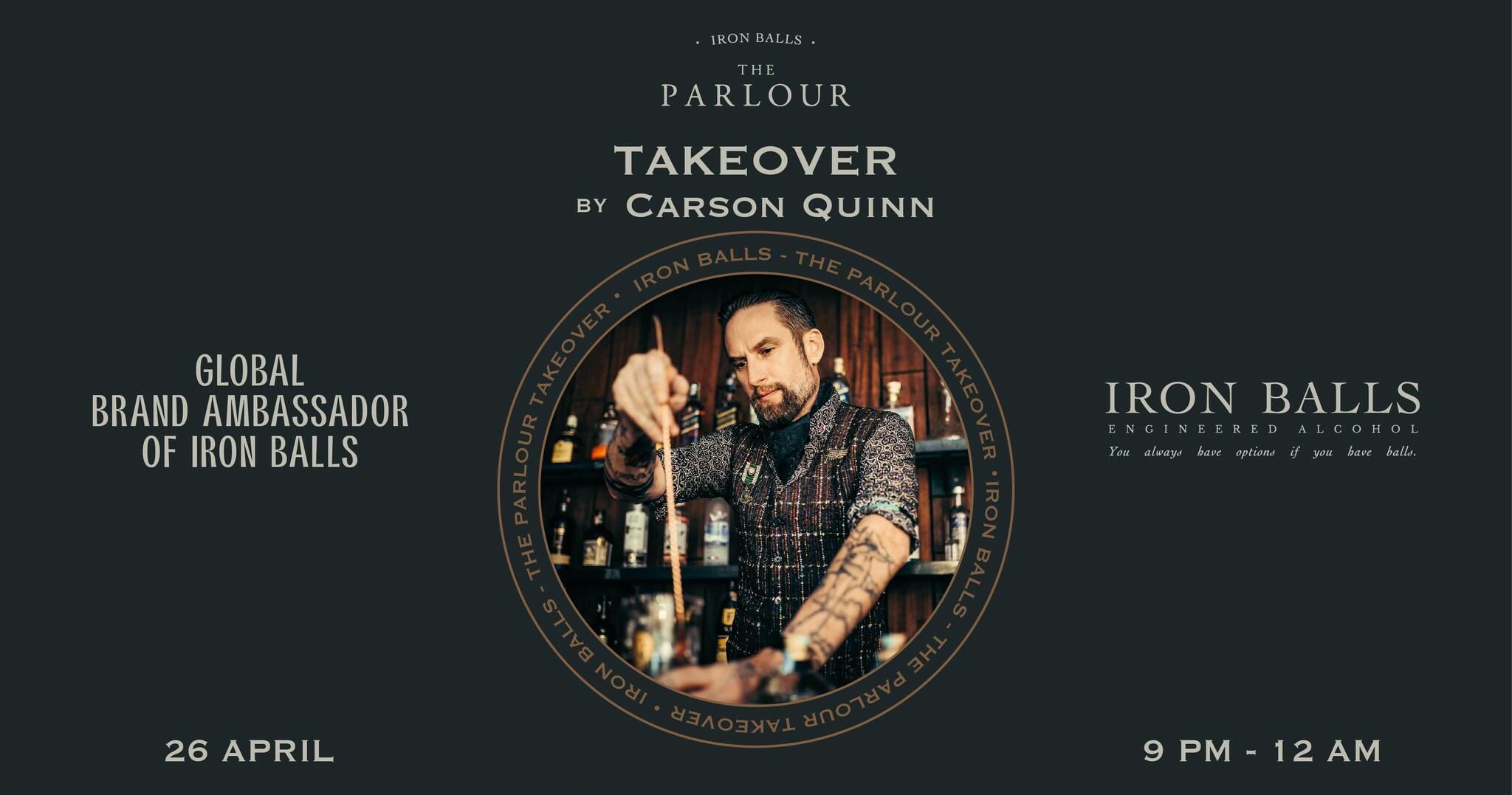 The Parlour Takeover: Carson - Iron Balls Brand Ambassador poster. One of the best things to do in Bangkok this weekend