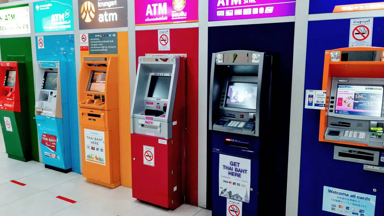 Image of the multiple ATMS from different banks in Thailand