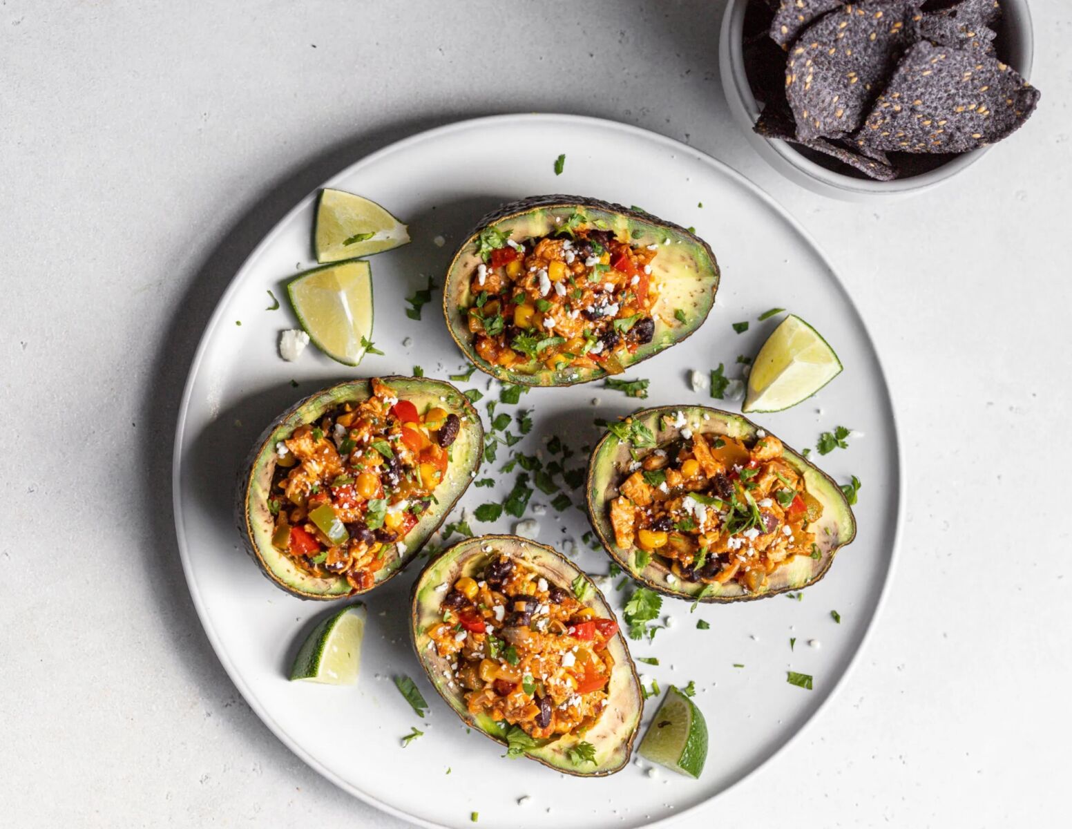 Stuffed avocados with black beans and corn