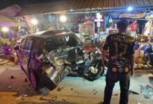 Speeding car crashes into Chon Buri furniture shop