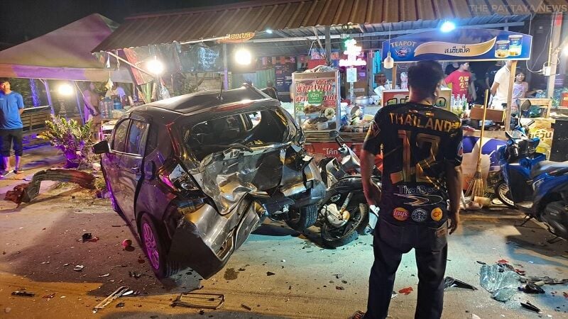 Speeding car crashes into Chon Buri furniture shop