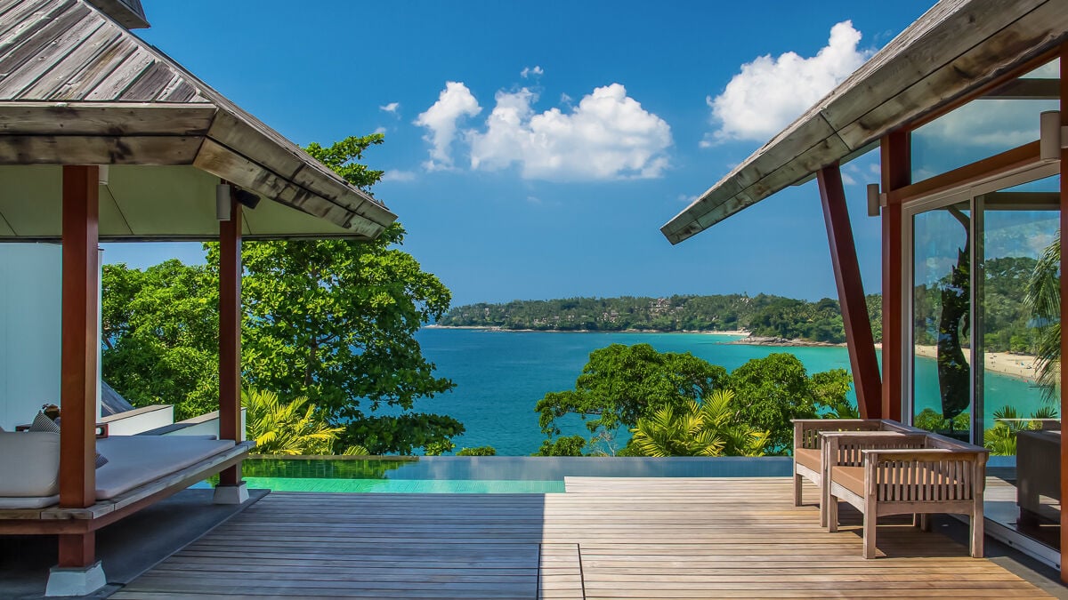 Infinity pool overlooking the Andaman sea at Laemsingh Villa 3. One of the best Thai villas for rent by luxury Thailand Villas.