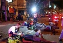 Drunken Thai biker crashes into Chinese tourists in Jomtien