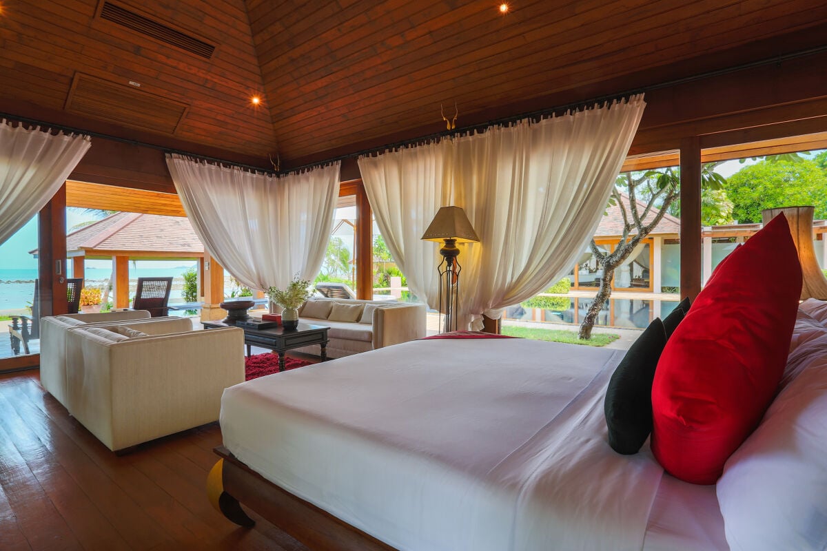 Master bedroom at Wanora, a private, luxury 6 bedroom beach from villa located in Laem Sor, Koh Samui, Thailand