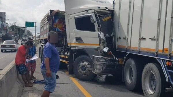 Lorry brake failure causes six-vehicle crash in Chon Buri