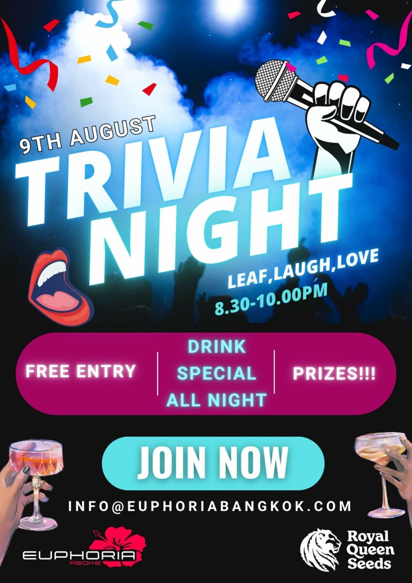 Join us for Leaf, Laugh, Love Trivia Night with a comedic twist at Euphoria Bar