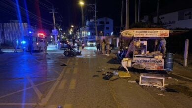 Motorcyclist and vendor seriously injured in Pattaya collision