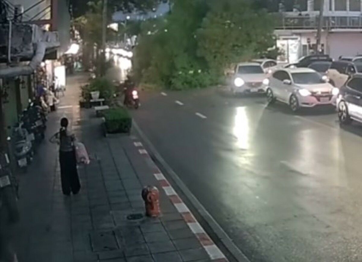 Fallen tree crushes cars on Banthat Thong Road in Bangkok storm (video)