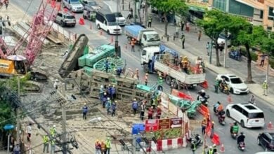 Crane collapses in Bangkok, injuring motorcyclist