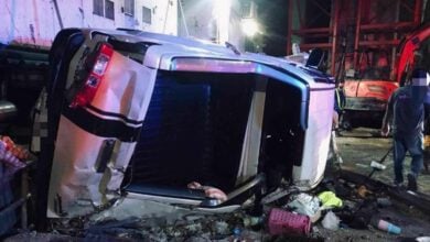 Family injured after truck falls from under-construction flyover in Bangkok