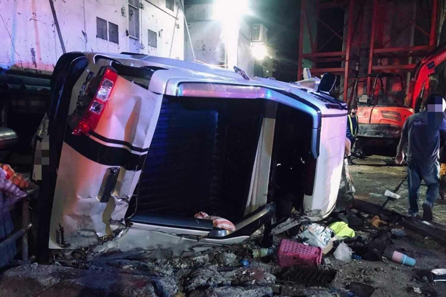 Family injured after truck falls from under-construction flyover in Bangkok