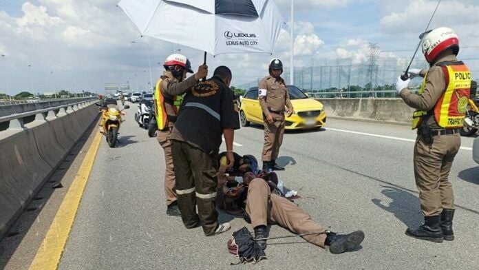 Traffic officer injured in Nonthaburi expressway accident | News by Thaiger