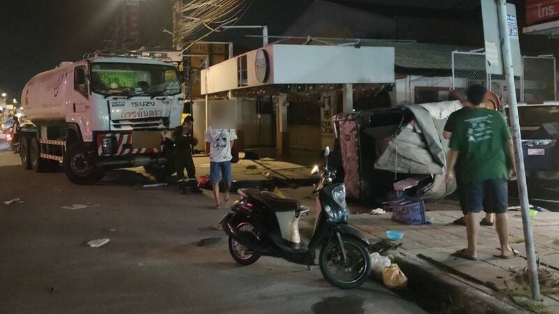 Late-night LPG truck crash in Bang Pakong causes major damage