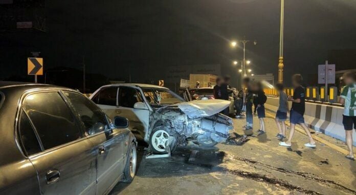 Five-car crash on Nonthaburi bridge leaves three injured