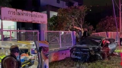 Sedan driver trapped after high-speed horror in Pattaya