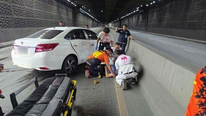 Car crash in Pattaya tunnel causes severe damage, minor injuries