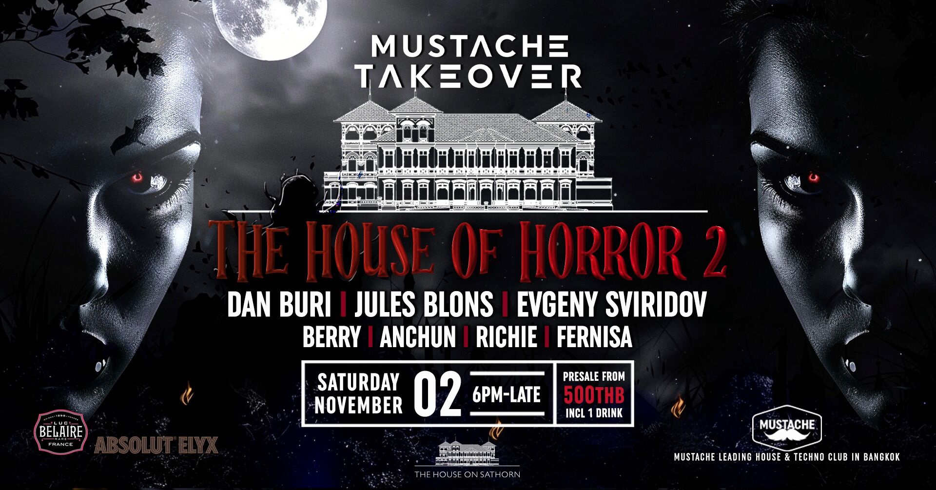 Mustache Takeover The House of Horror at The House on Sathorn, a halloween party in Bangkok