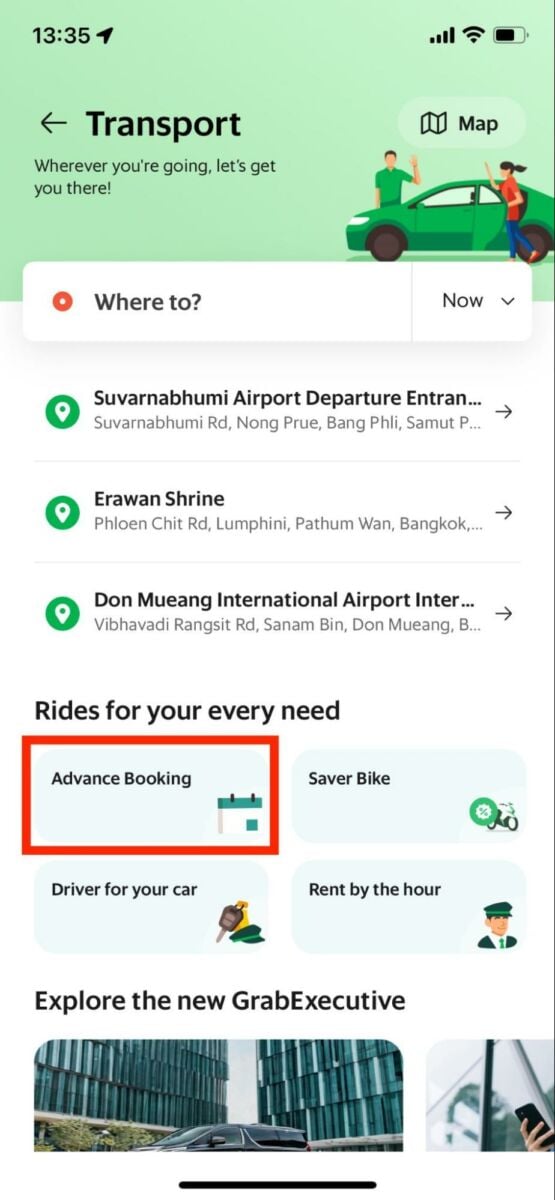 Screenshot of Grab Advance Booking Thailand