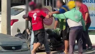 Food fight: Delivery rider and motorcyclist clash in petrol station