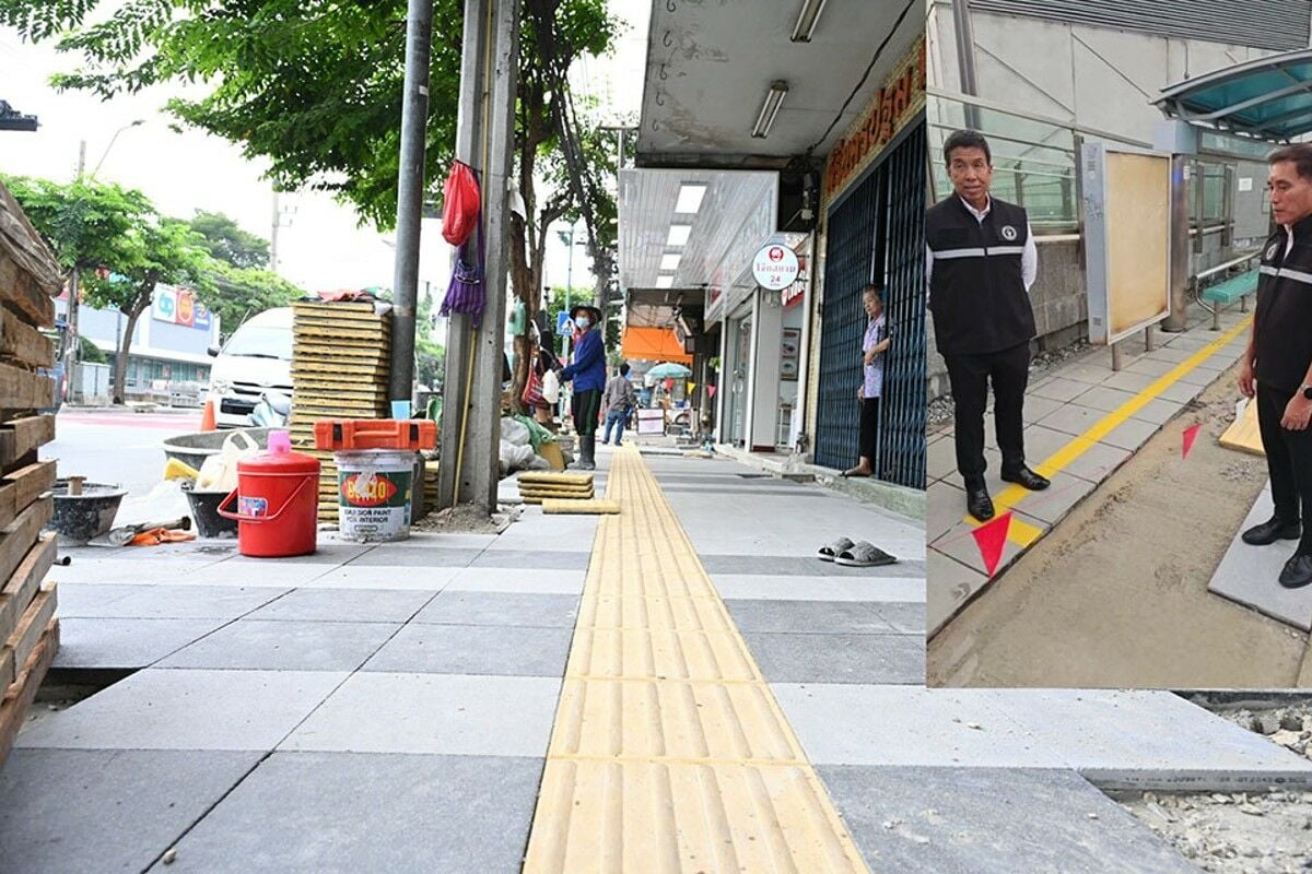 Chadchart inspects footpath renovation in Bangkok Yai district