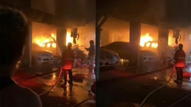 Blaze destroys pickup in Bangkok condo car park