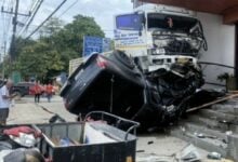 Truck’s sudden U-turn causes chaos on Thepkrasattri Road, Phuket