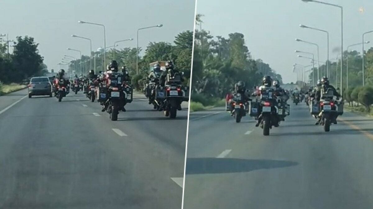 Motorcycle gang with foreign flags disrupts Thai traffic (video)