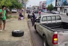 Wheel-y close call: Teen’s pickup mishap sends tyre rolling in Sisaket