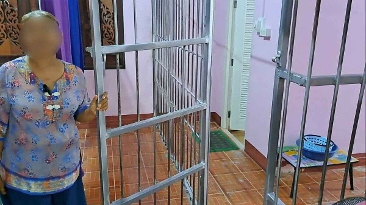 Thai mother cages in drug-addicted son in Buriram (video)